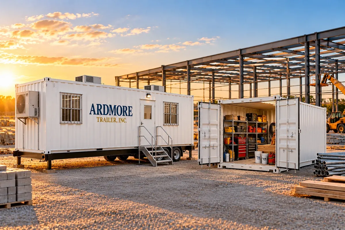 Ardmore Trailer mobile office and tool storage container on a construction site